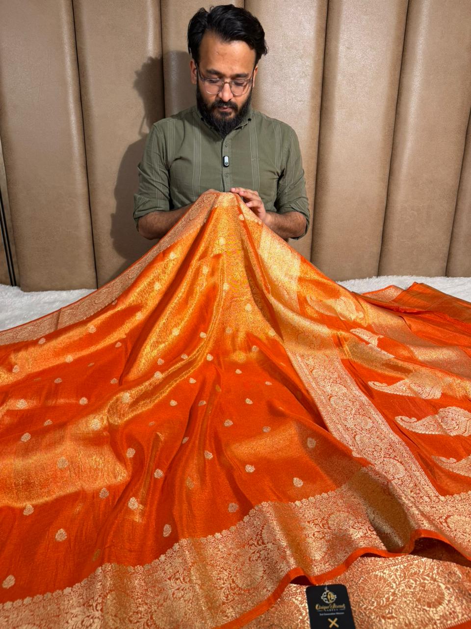 Metallic Orange Breathable Soft Tissue Silk Banarasi saree