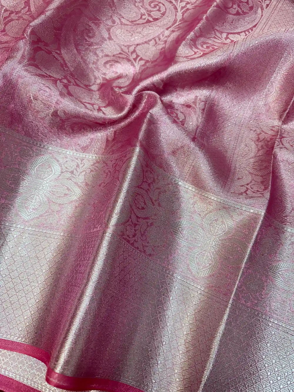 Metallic Pink Colour Tissue Silk Saree