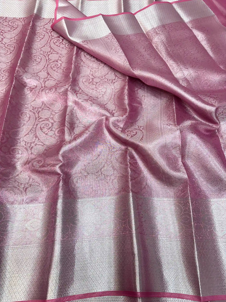 Metallic Pink Colour Tissue Silk Saree