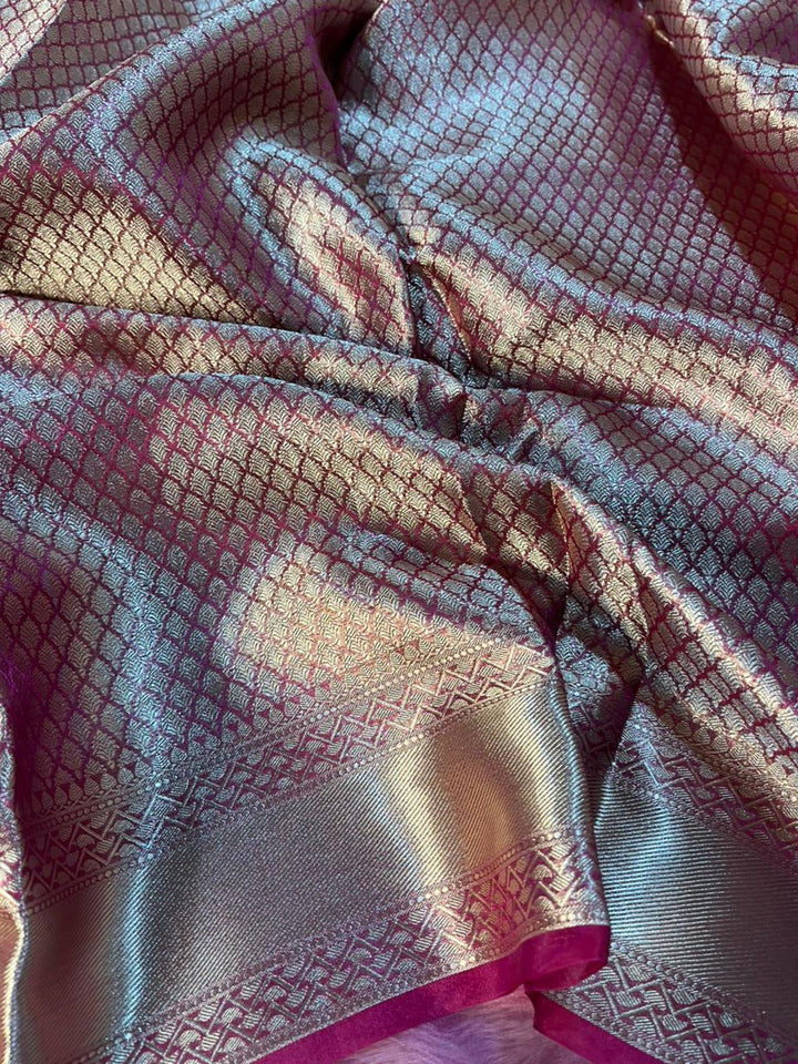 Metallic Rani Pink Pure Tissue Silk Banarasi Saree