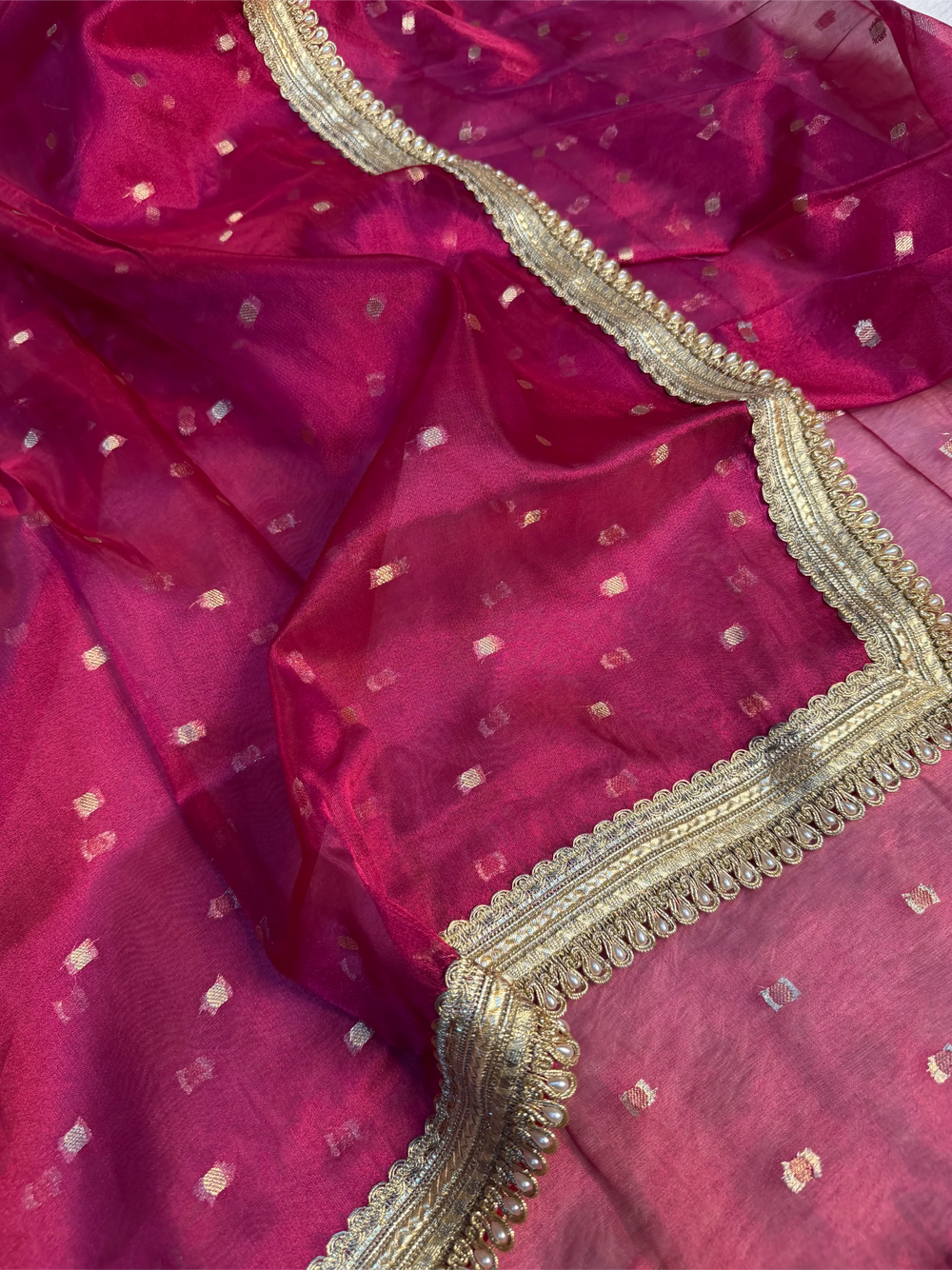 Metallic Rani Soft Tissue Silk Designer Banarasi Saree