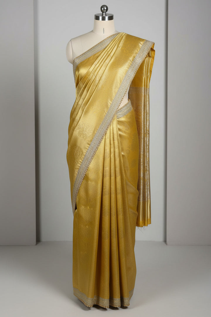 Metallic Yellow Brocade Tissue Silk Designer Saree