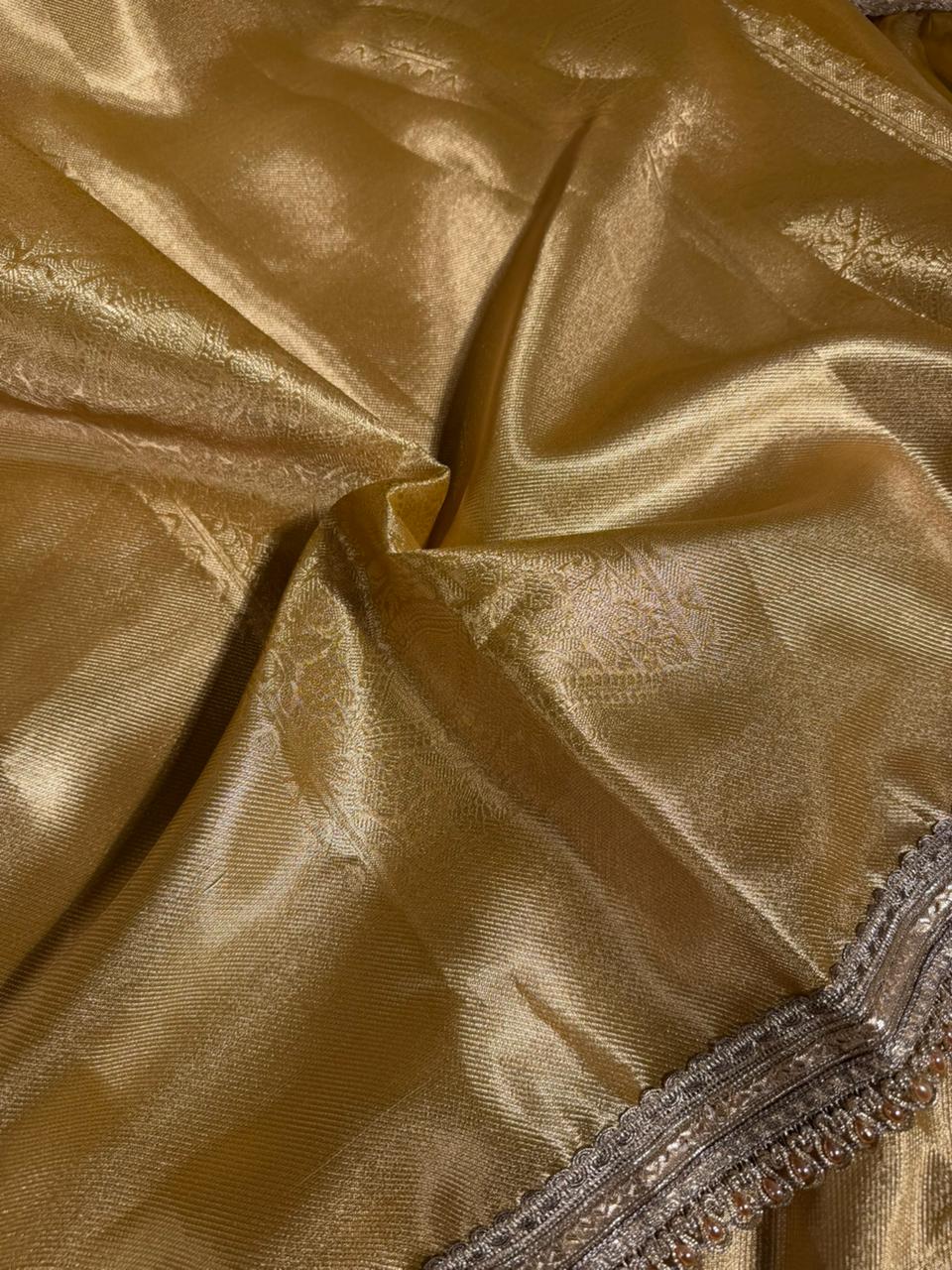 Metallic Yellow Brocade Tissue Silk Designer Saree