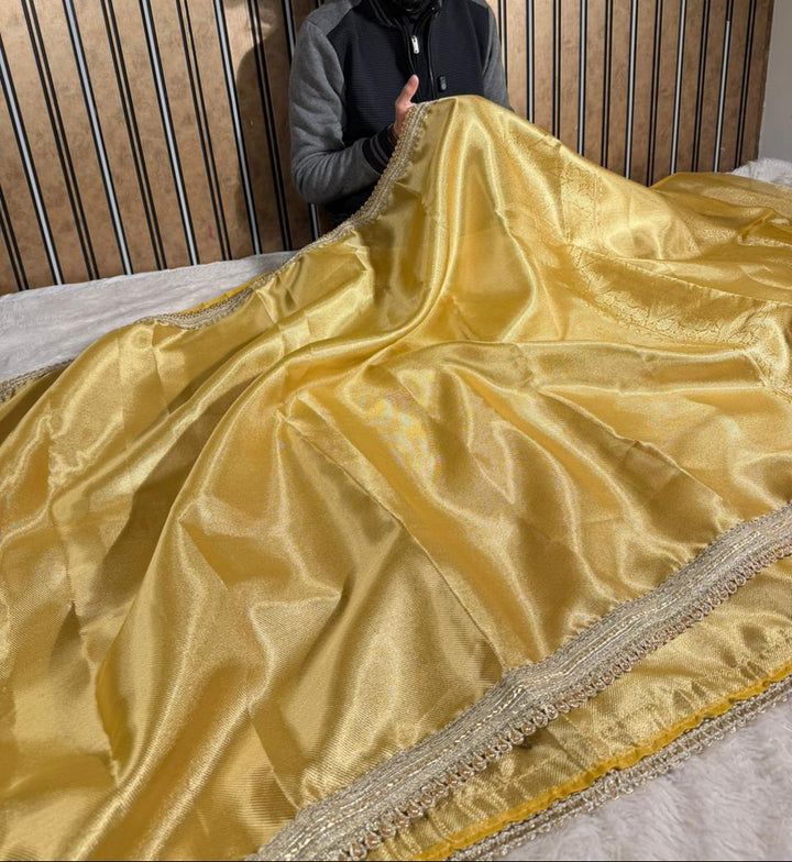 Metallic Yellow Brocade Tissue Silk Designer Saree