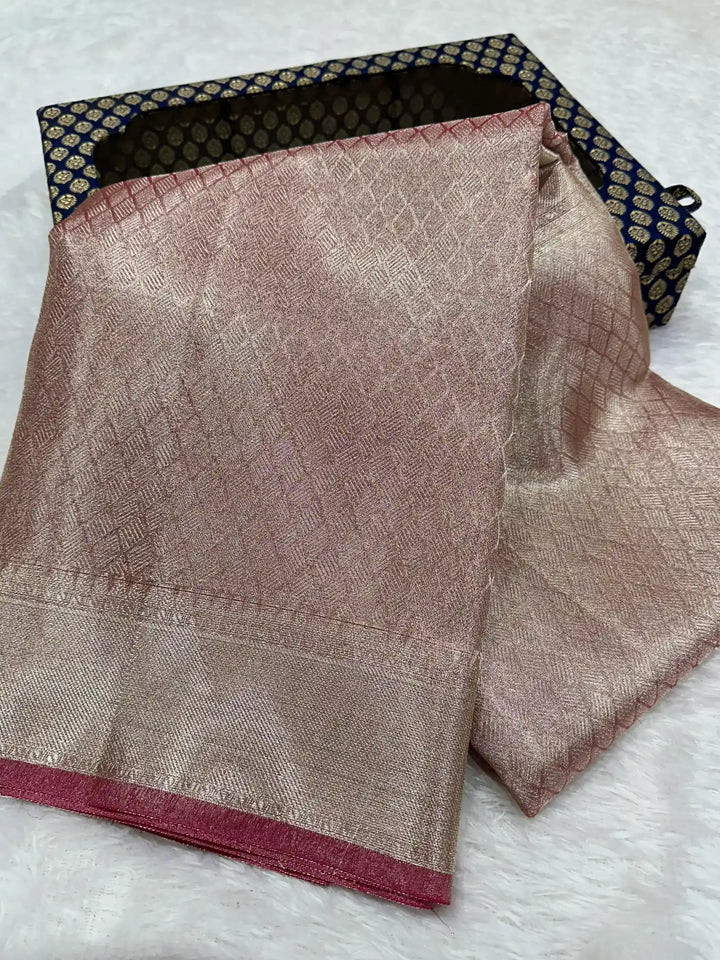 Metallic peach kanjivaram brocade tissue silk saree