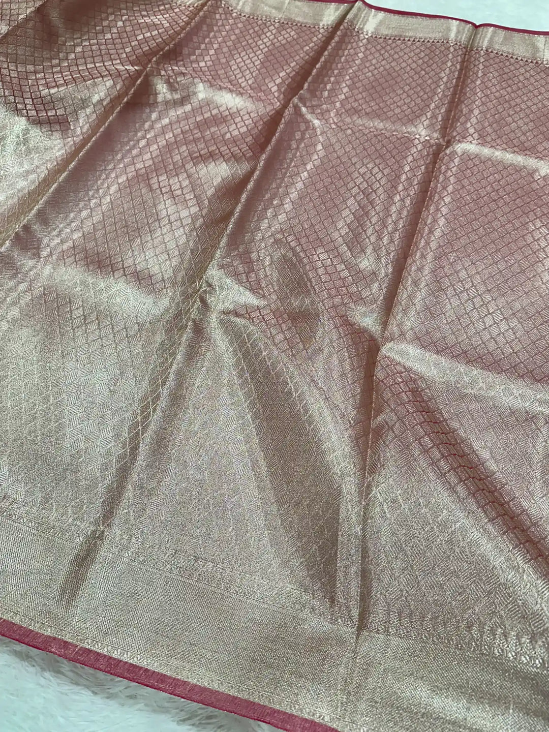Metallic peach kanjivaram brocade tissue silk saree