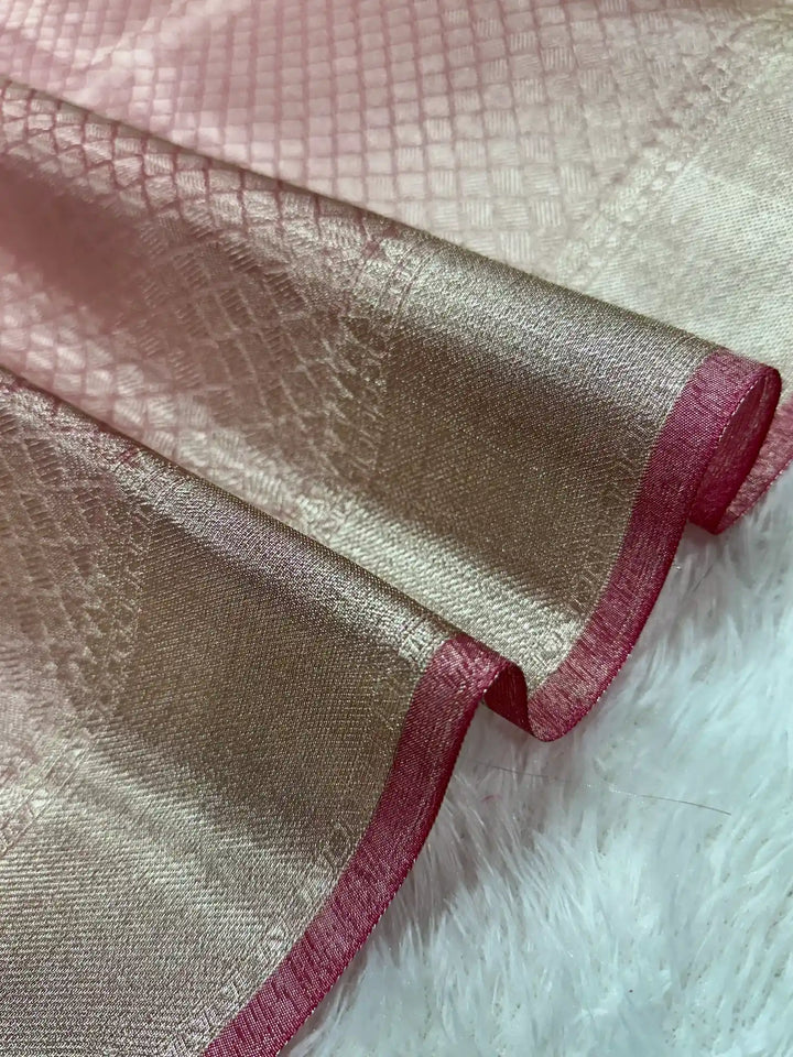 Metallic peach kanjivaram brocade tissue silk saree