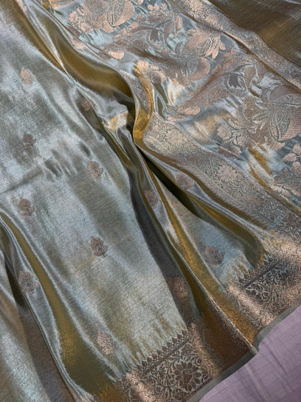 Mint Green Breathable Tissue Silk Traditional Buti Weave Banarasi Saree