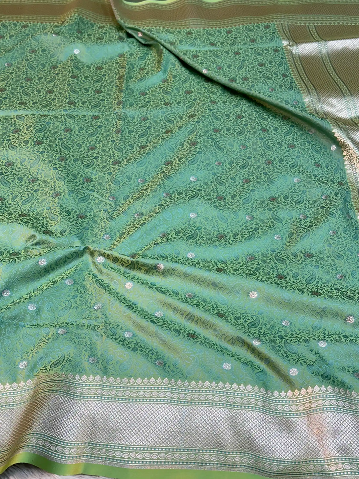 Mint Green Intricate Mashru Katan Silk Tanchoi Banarasi Saree
