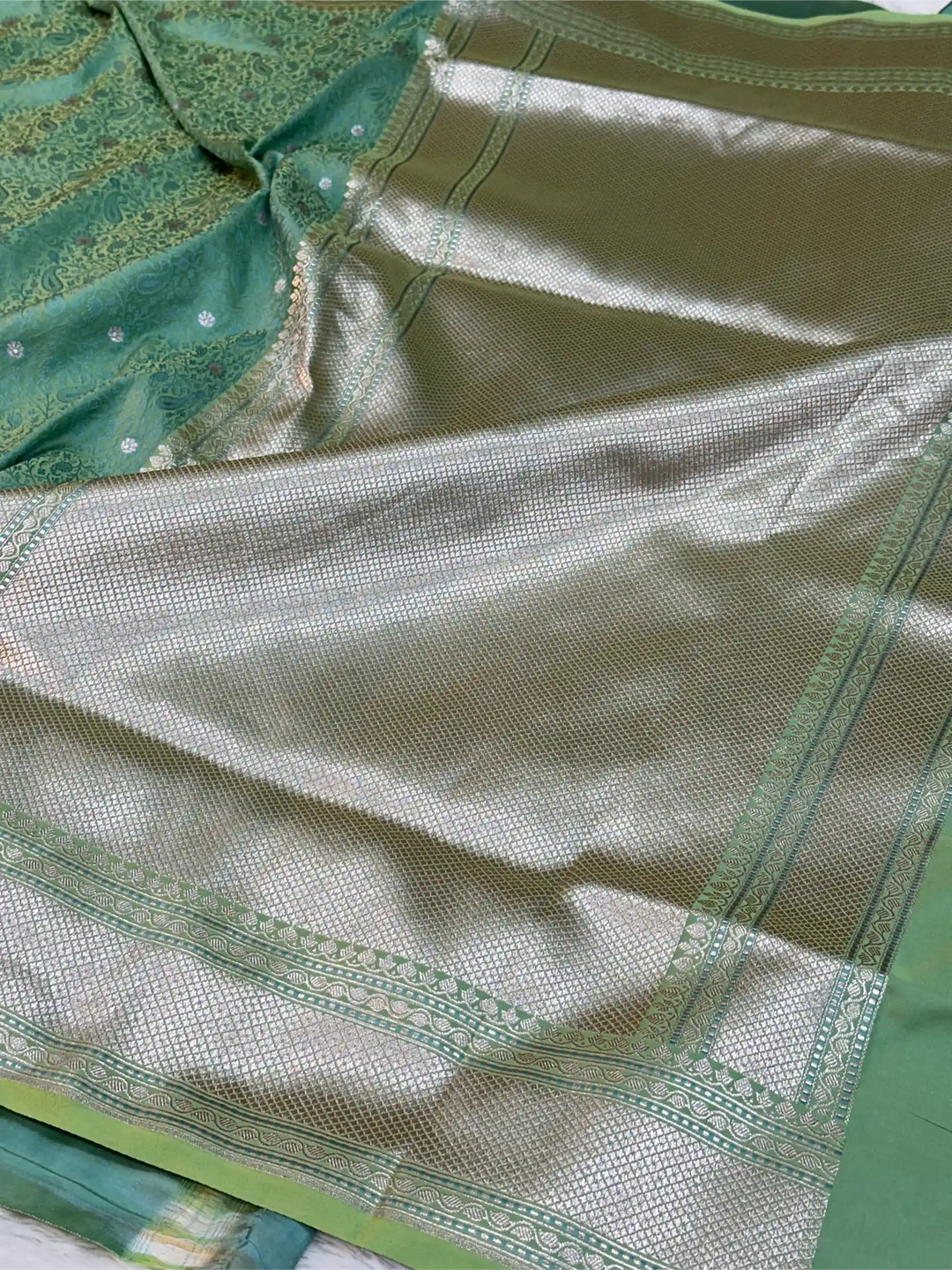 Mint Green Intricate Mashru Katan Silk Tanchoi Banarasi Saree