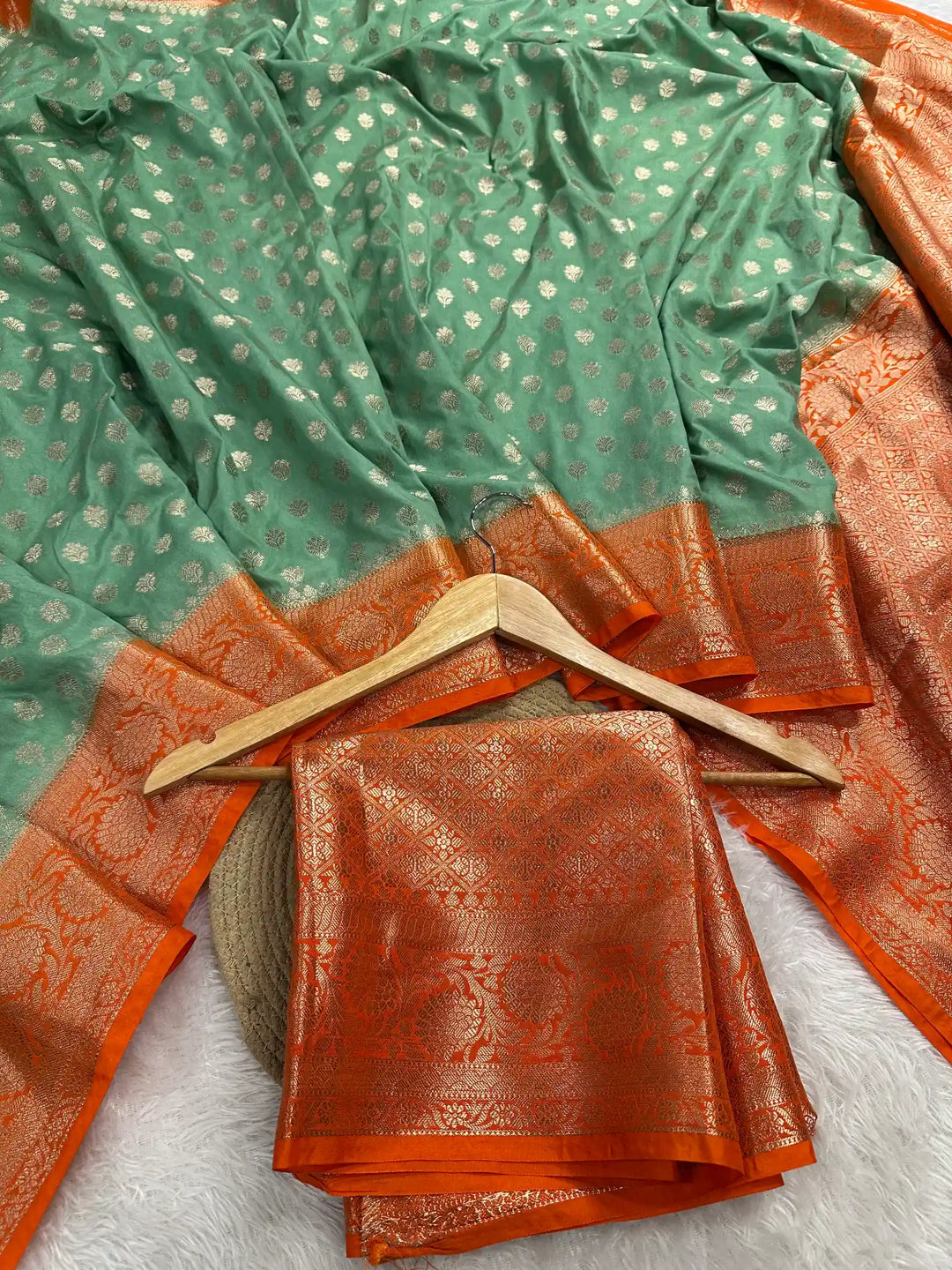 Mint Green Khaddi Buti Chinia Silk Banarasi Saree