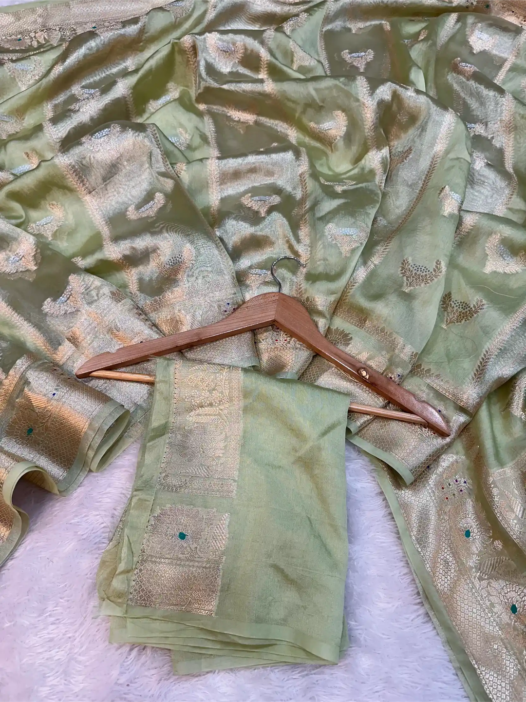 Mint Green Rare Chinia Tissue Heritage Banarasi Saree