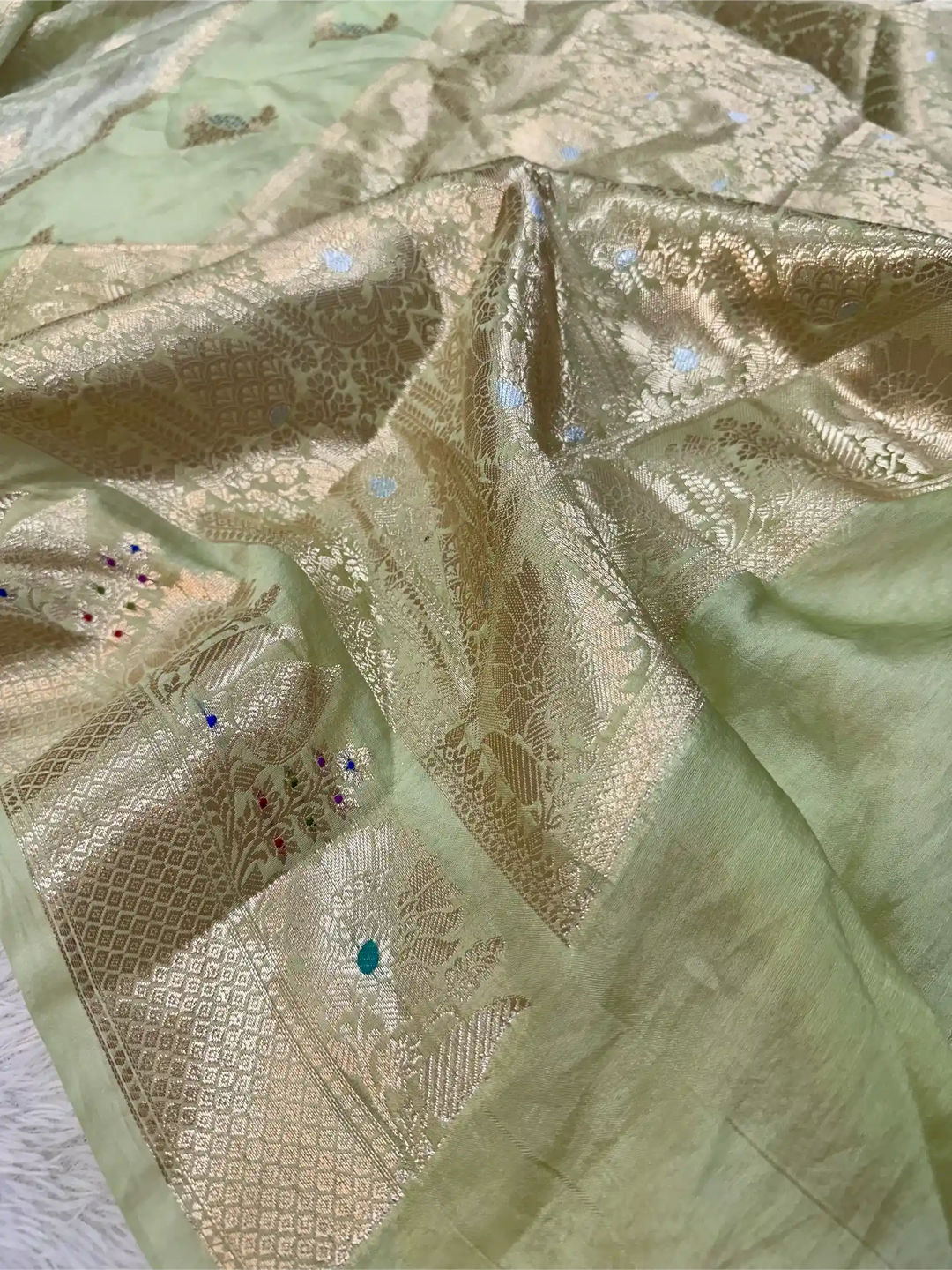 Mint Green Rare Chinia Tissue Heritage Banarasi Saree
