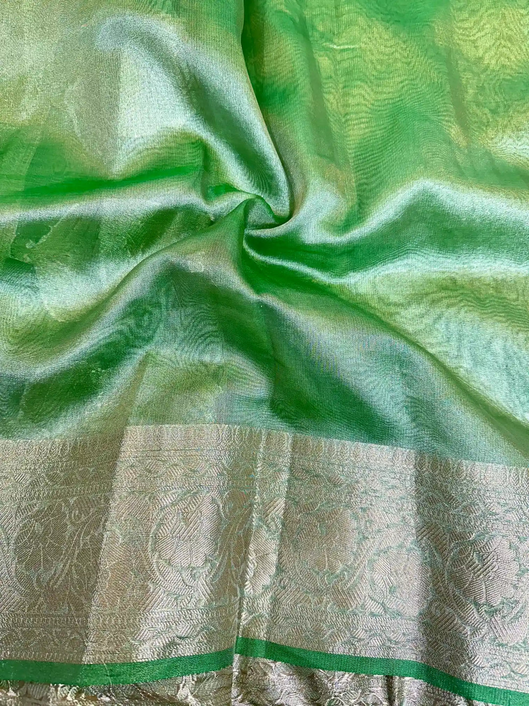 Mint Green Tissue Silk Lace Attached Banarasi Saree