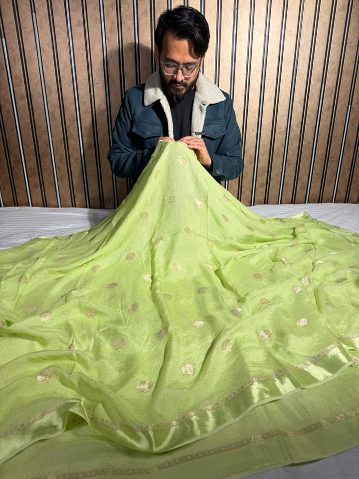 Mint Green Viscose Georgette Silk Traditional Buta Banarasi Saree