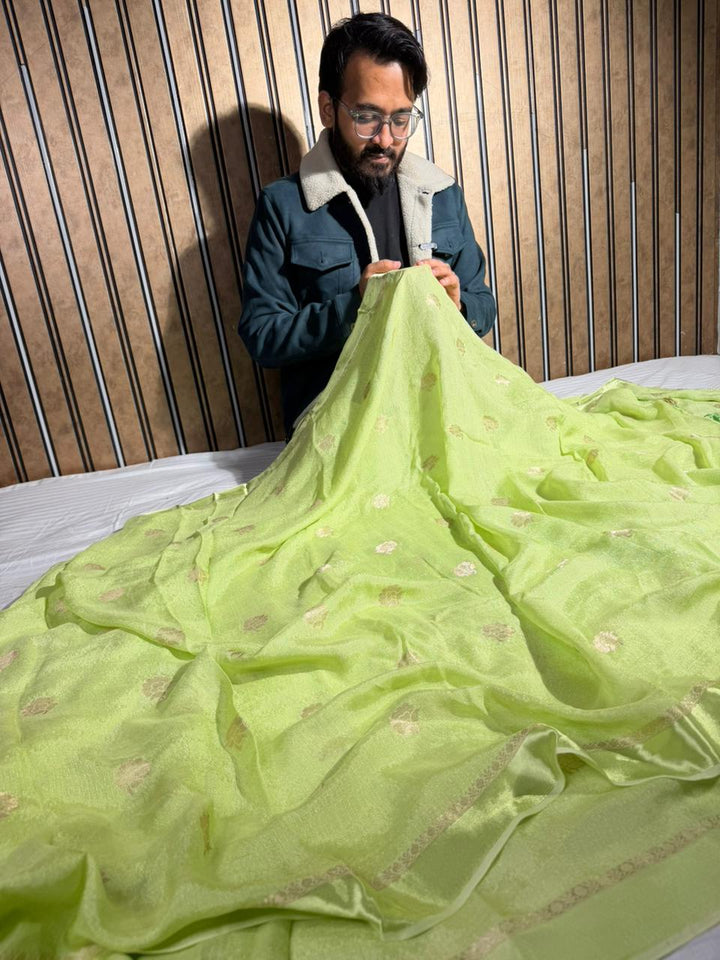 Mint Green Viscose Georgette Silk Traditional Buta Banarasi Saree