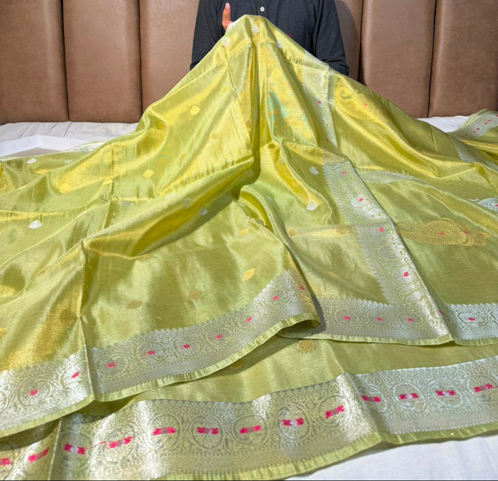 Minted Green Soft Breathable Tissue Khaddi Buti Saree