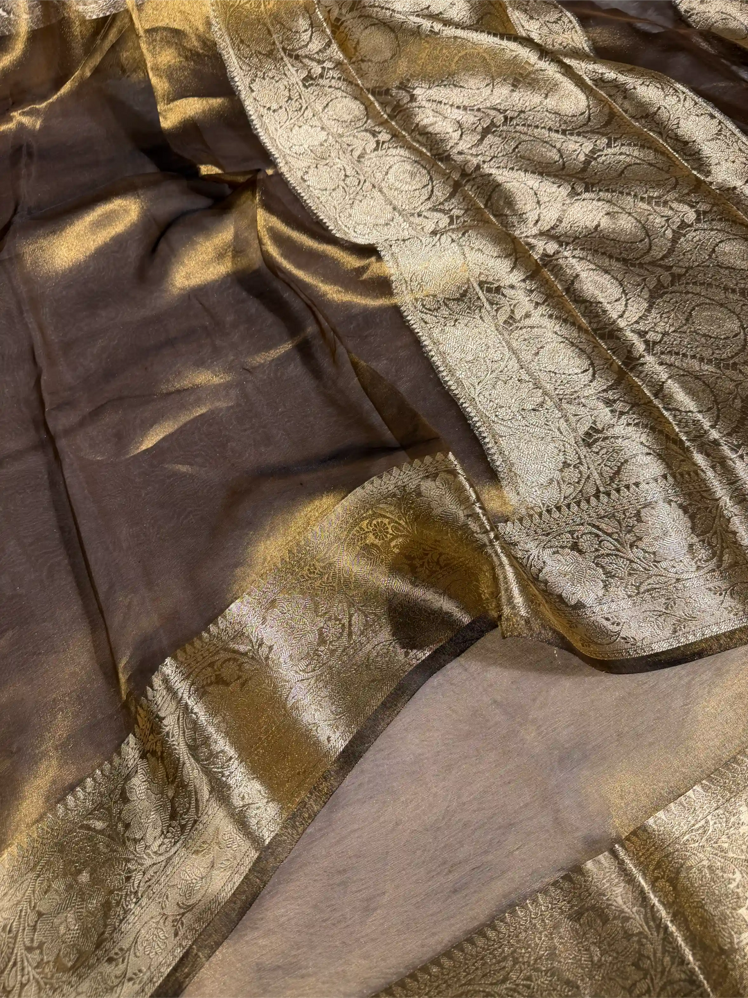 Moose Brown Pure Tissue Silk Banarasi Saree