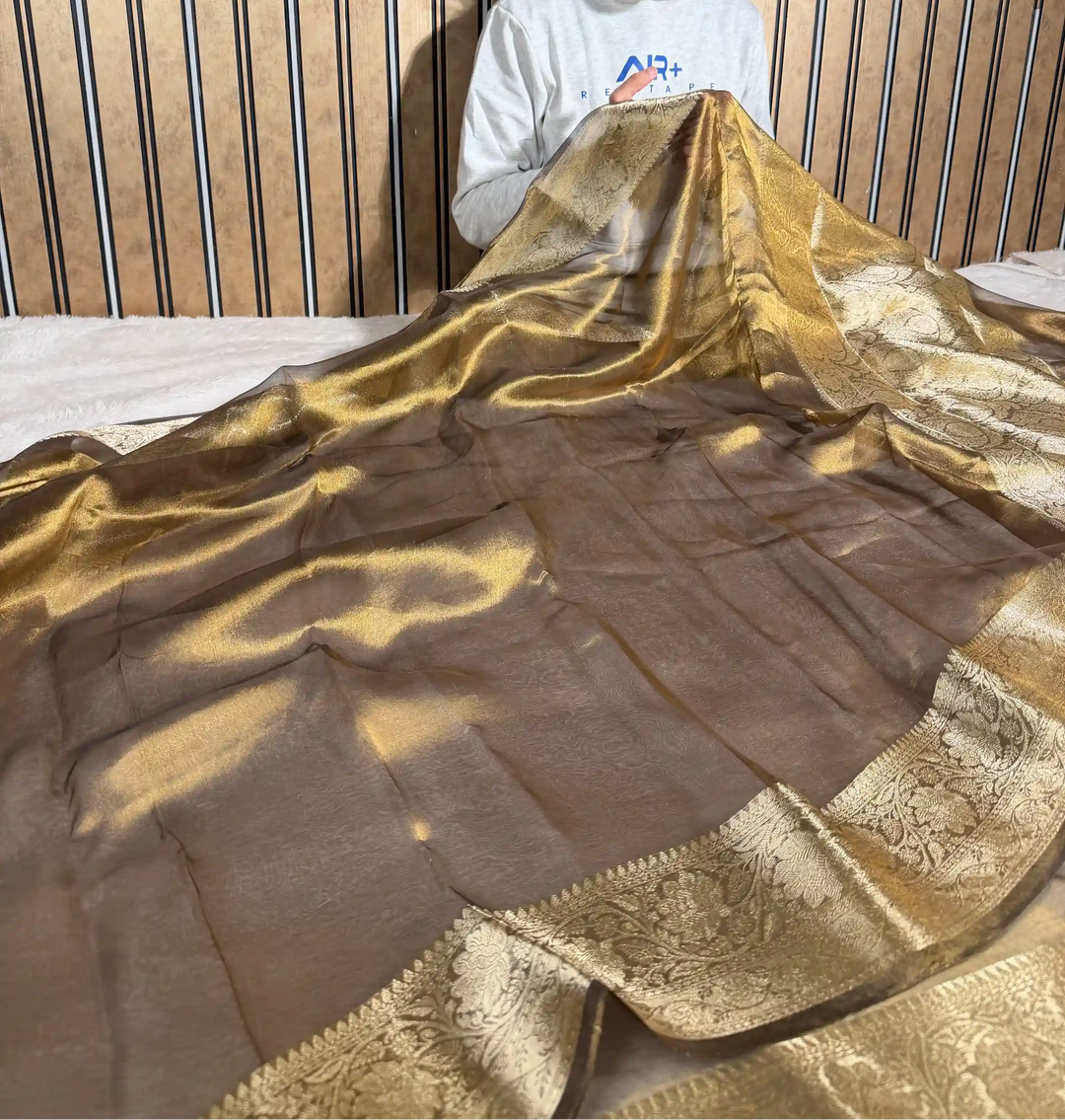 Moose Brown Pure Tissue Silk Banarasi Saree