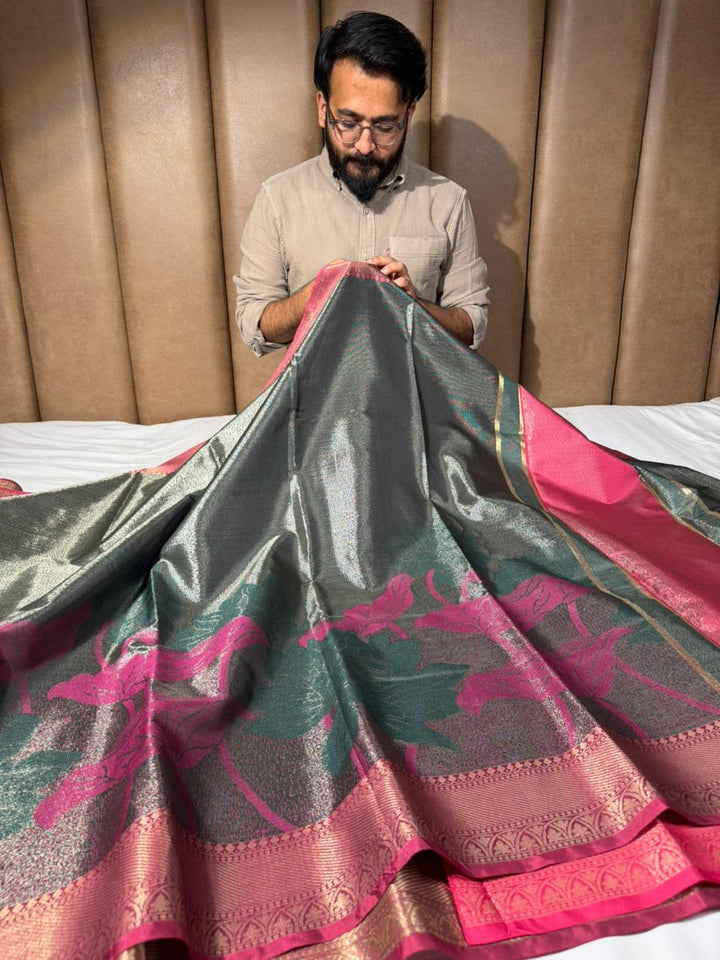 Most Premium Banarasi Tissue With Grand Floral Weave Design