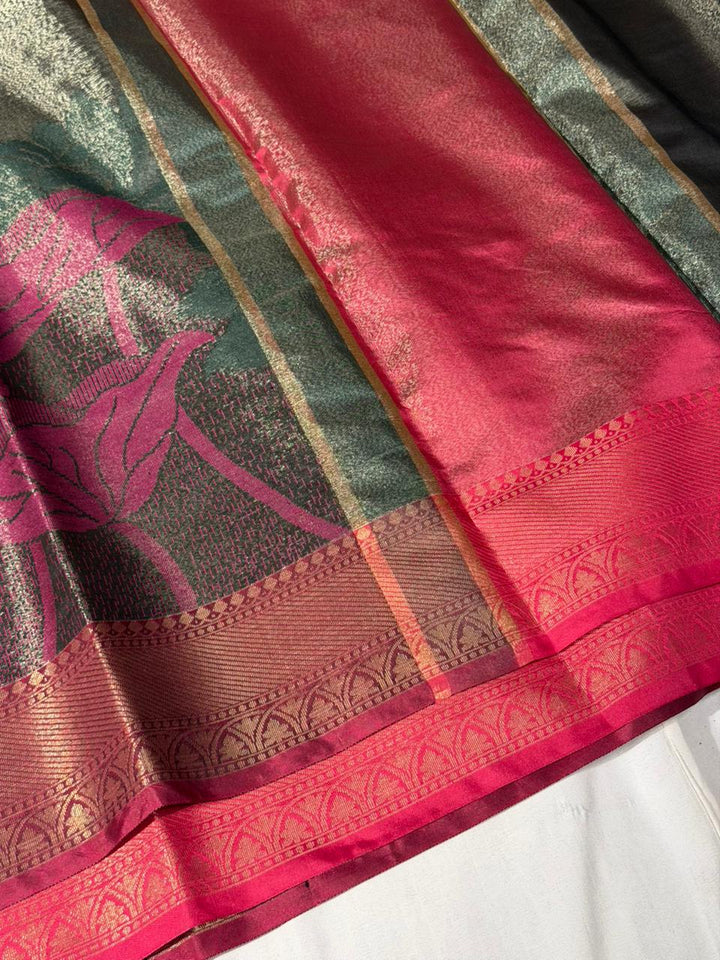 Most Premium Banarasi Tissue With Grand Floral Weave Design