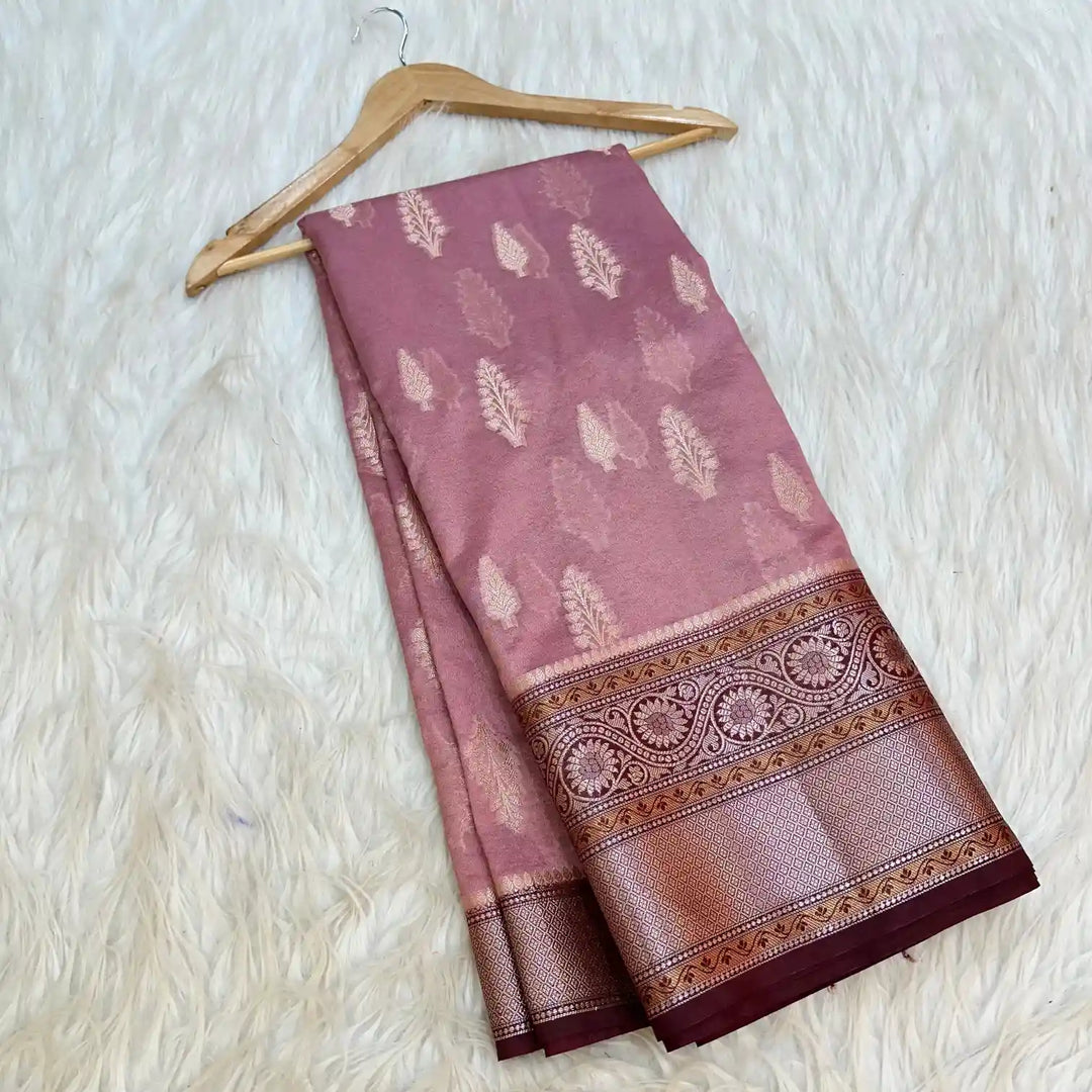 Muave Peach Chinia Silk Banarasi Saree