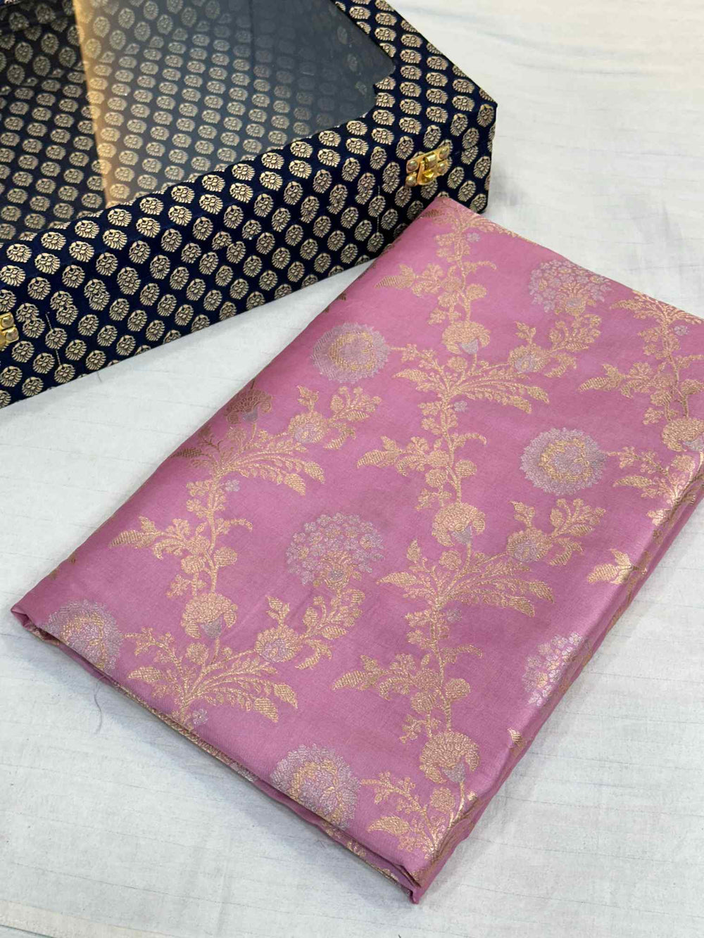 Muave Pink Floral Meenakari Pure Katan Silk Saree