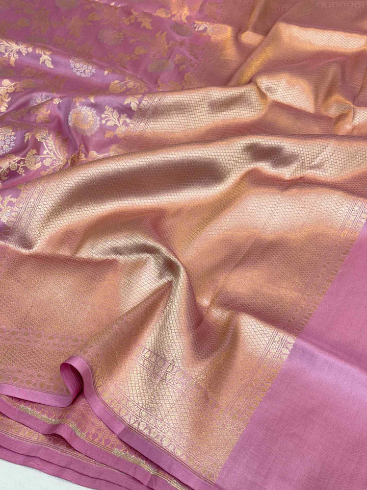Muave Pink Floral Meenakari Pure Katan Silk Saree