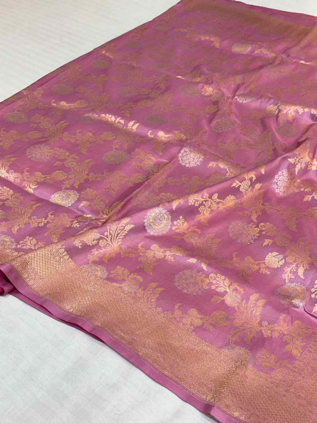 Muave Pink Floral Meenakari Pure Katan Silk Saree