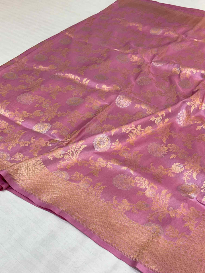 Muave Pink Floral Meenakari Pure Katan Silk Saree