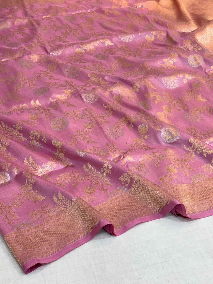 Muave Pink Floral Meenakari Pure Katan Silk Saree