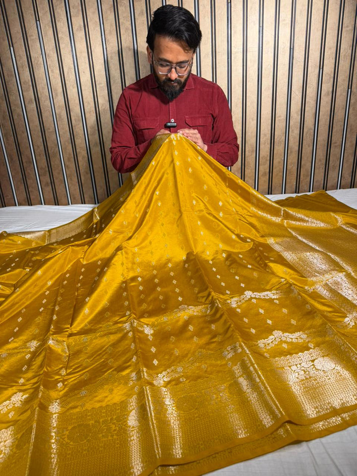 Mustard Gold Banana Silk Heritage Weave Banarasi Saree