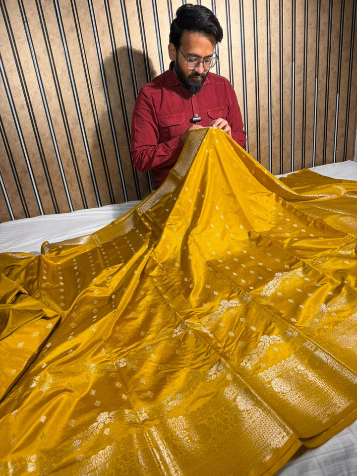 Mustard Gold Banana Silk Heritage Weave Banarasi Saree