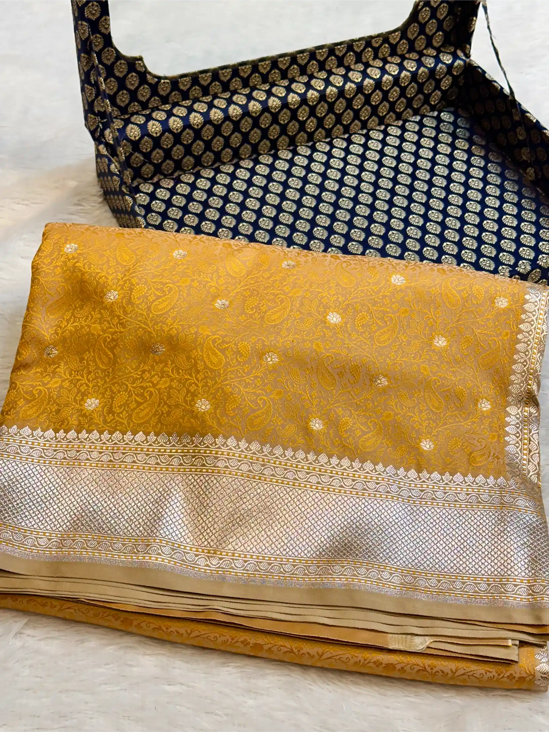 Mustard Yellow Intricate Mashru Katan Silk Tanchoi Banarasi Saree