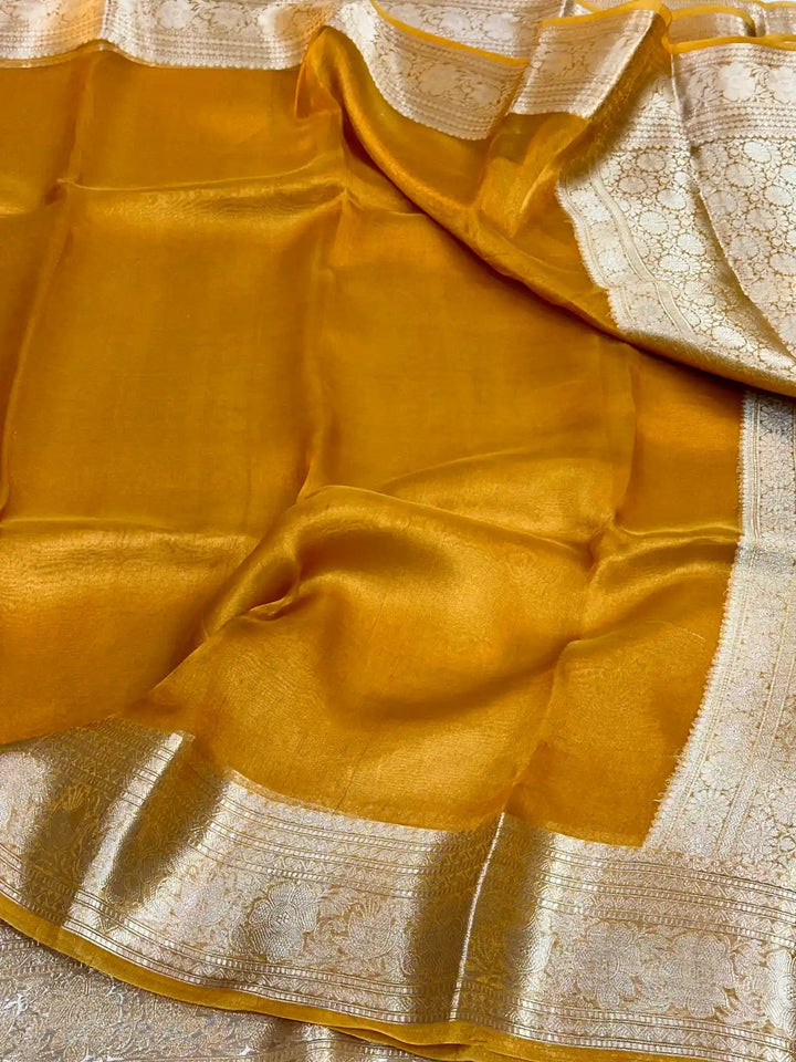 Mustard Yellow Pure Tissue Silk Banarasi Saree