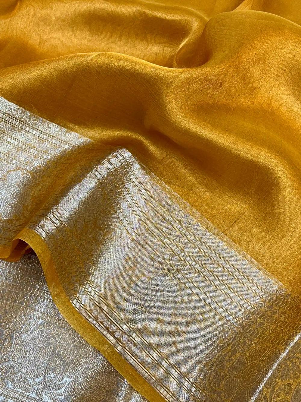 Mustard Yellow Pure Tissue Silk Banarasi Saree