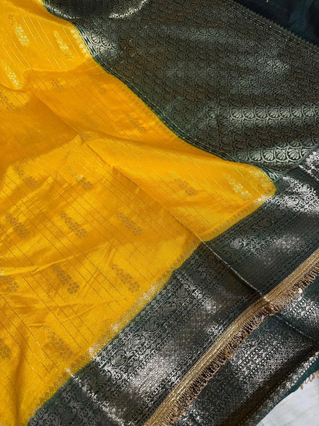 Mustard Yellow Eccentric Chiniya Silk Designer Banarasi Saree