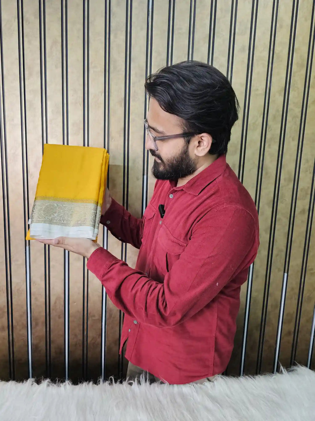 Mustard Yellow Heavy Mysore Crape Silk Saree with Brocade Blouse
