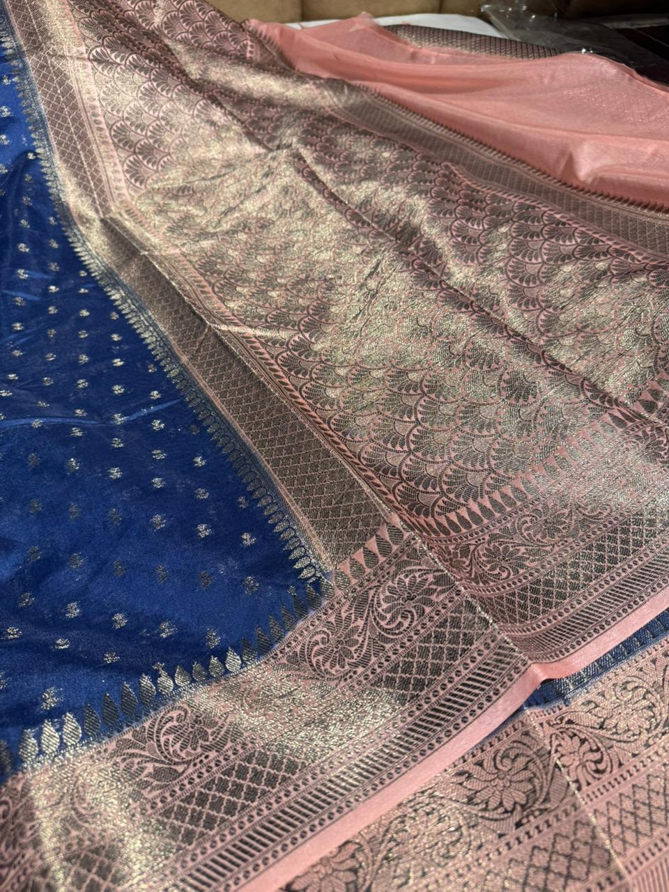 Navy Blue Georgette Silk Khaddi Buti Banarasi saree
