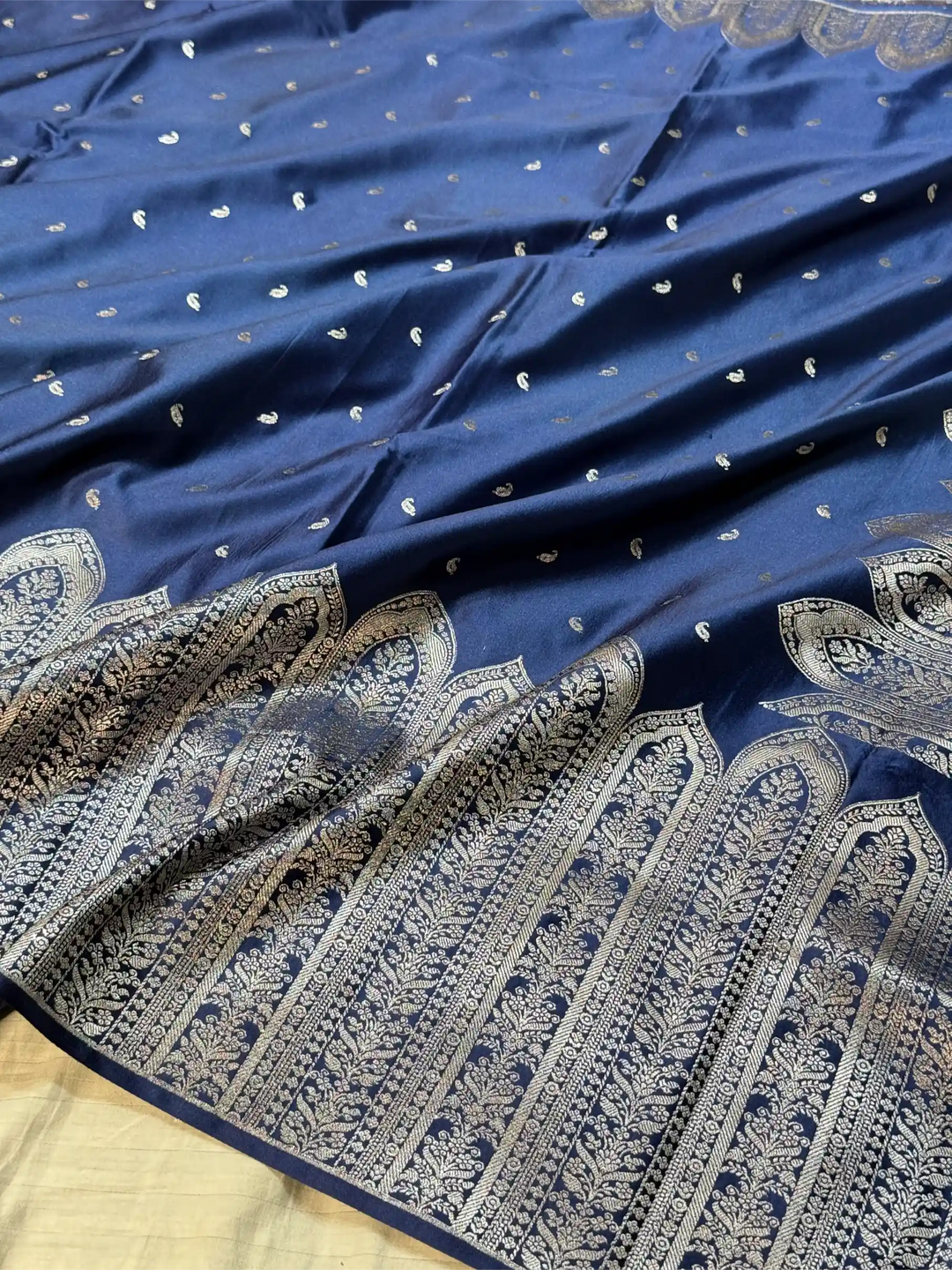 Navy Blue Heritage Mashru Katan Banarasi Saree