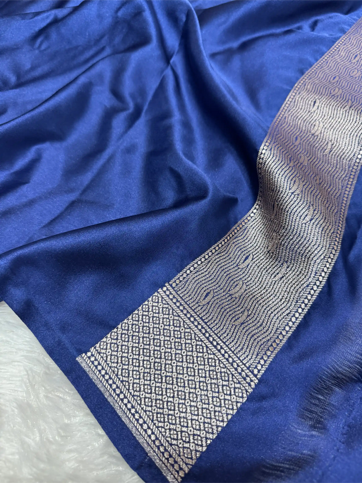 Navy Blue Mashru Katan Silk Ghats Banarasi Saree