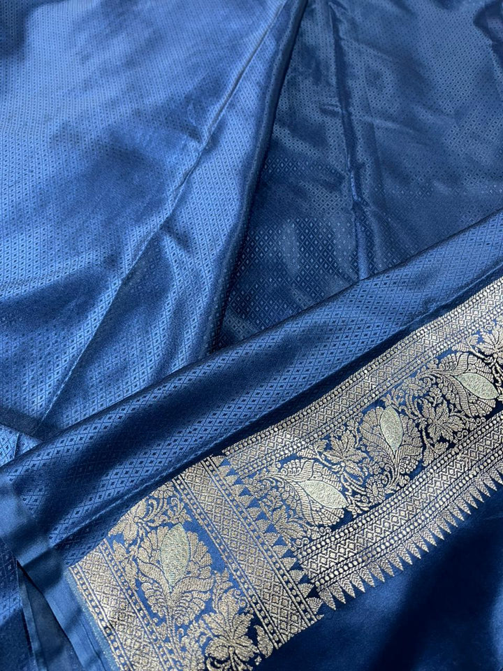 Navy Blue Mashru Katan Silk Intricate Meenakari Banarasi Saree