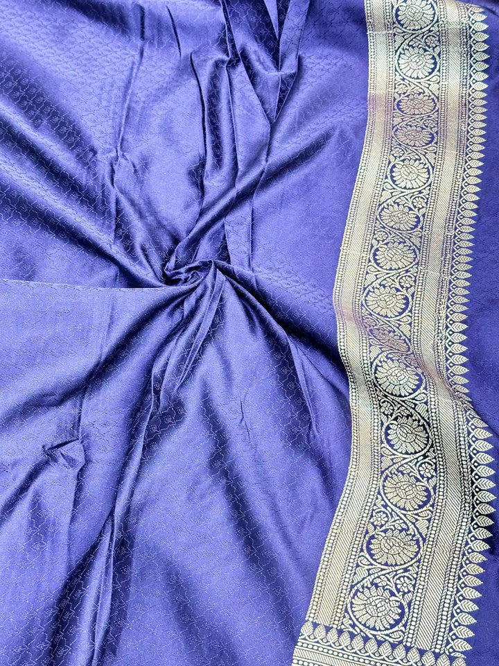 Navy Blue Mashru Katan Silk Leheriya Weave Banarasi Saree