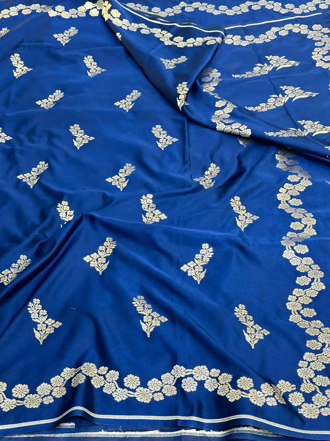 Navy Blue Mashru Katan Silk Zari Buta Banarasi Saree