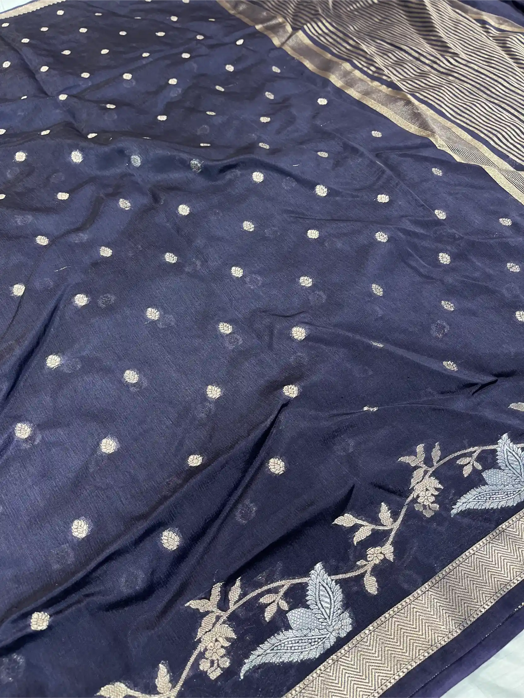 Navy Blue Warm Silk Contemporary Weave Banarasi Saree