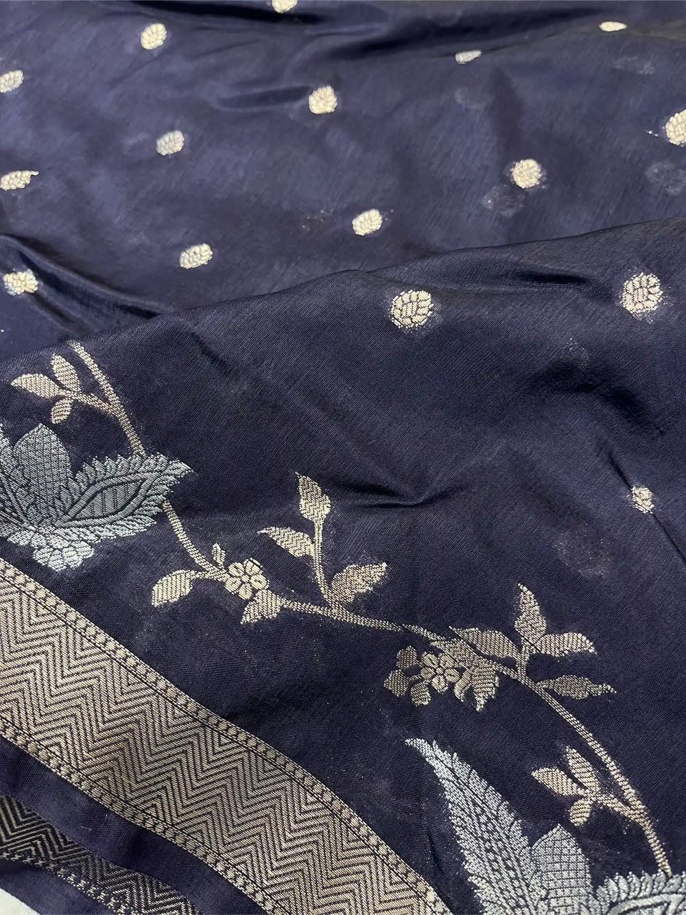 Navy Blue Warm Silk Contemporary Weave Banarasi Saree