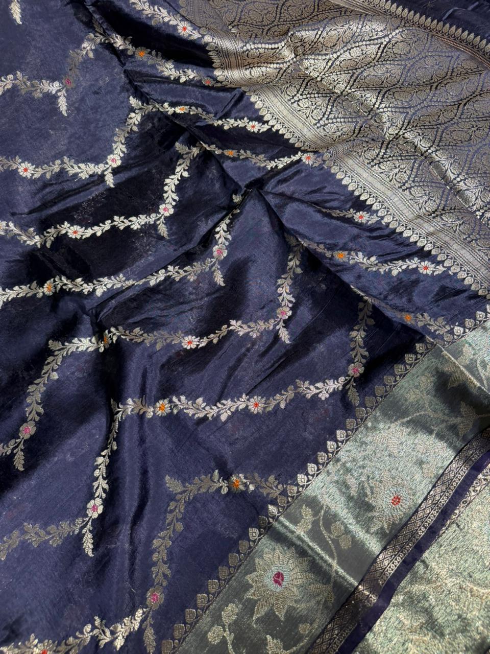 Navy Blue chinia silk meenakari banarasi saree