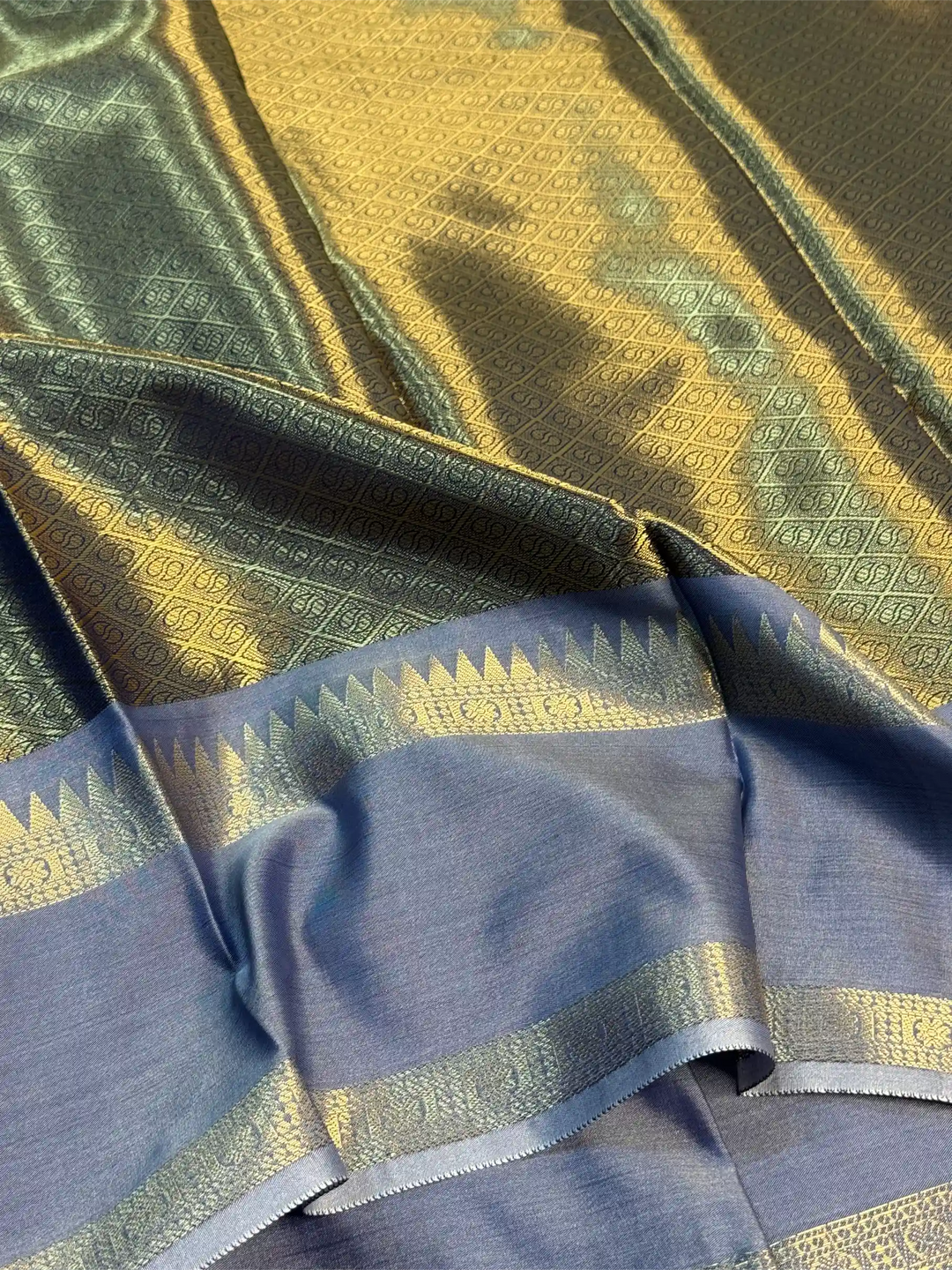 Navy blue heritage semi Katan silk Banarasi saree