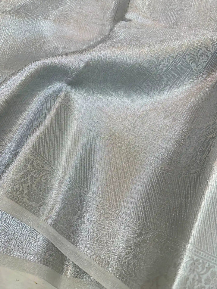 Nayanthara Ma’am Inspired Silver Zari Kanjeevaram Tissue Silk Brocade Weave Saree