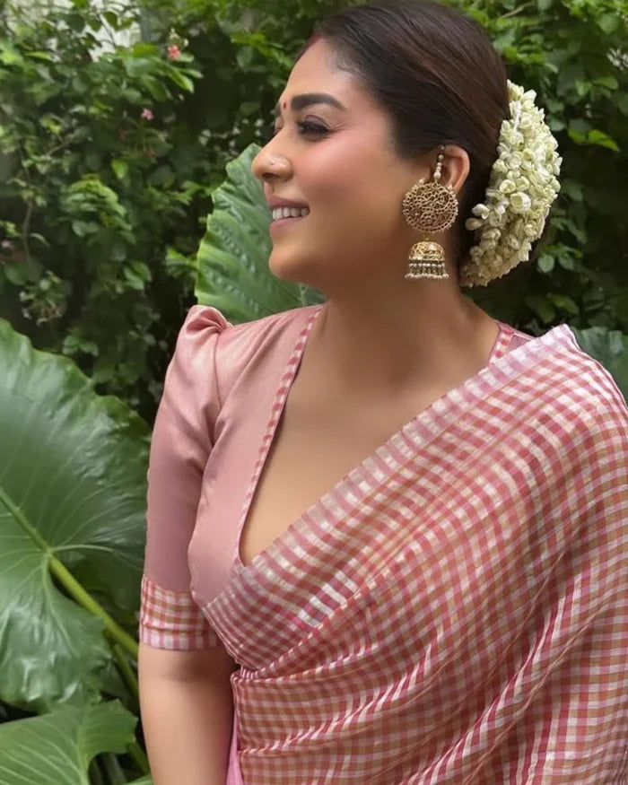 Nayanthara Ma’am Inspired Softsilk Checkered Weave Banarasi Saree